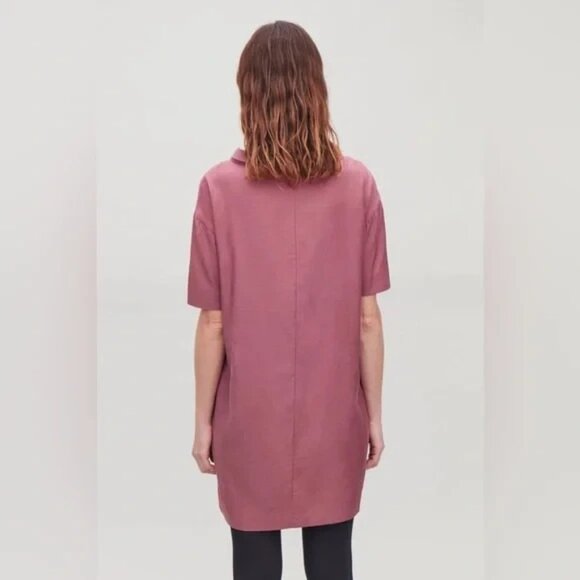 COS Womens Folded Collar Draped Shift Dress Short Sleeve Mauve Rose Pink Size 8 - Picture 2 of 8